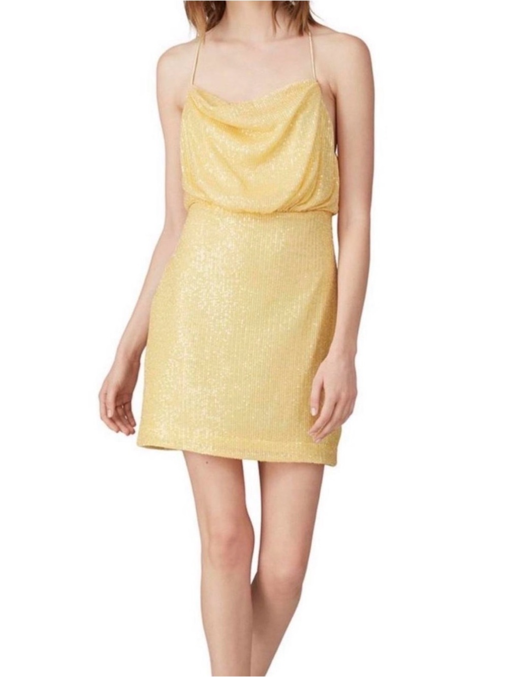 One33 Social Sequined Yellow Cowl Neck Mini Dress